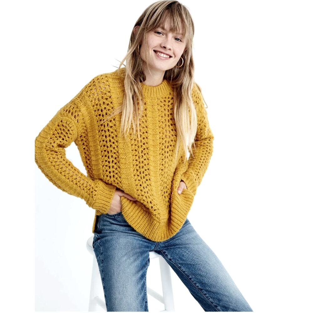 Madewell S Windemere Wool Alpaca $95 Open Knit Crochet Boxy Sweater Taupe Beige - Picture 7 of 7